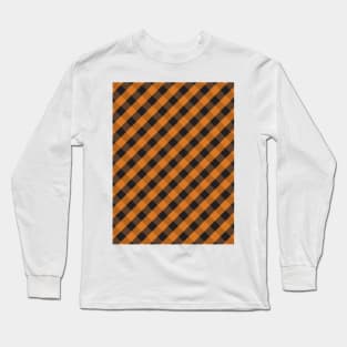 Halloween Orange and Black Check Gingham Plaid Long Sleeve T-Shirt